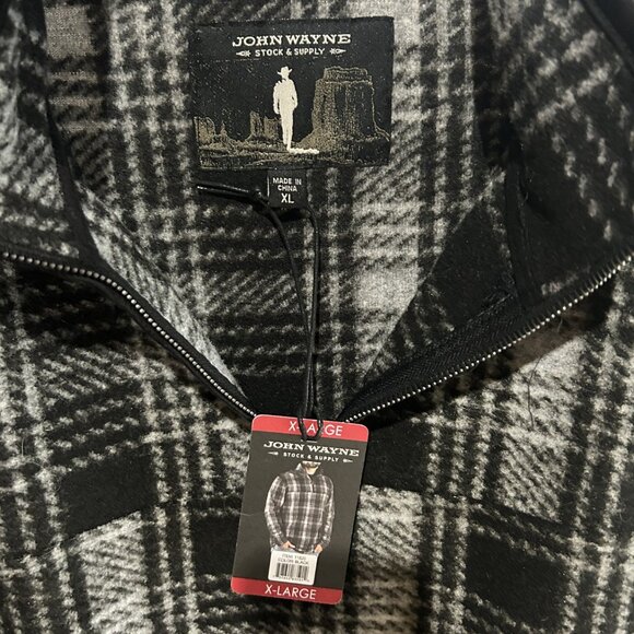 John Wayne Stock & Supply Check Plaid 1/4 Zip Fleece Pullover Mens XLarge - Picture 3 of 3